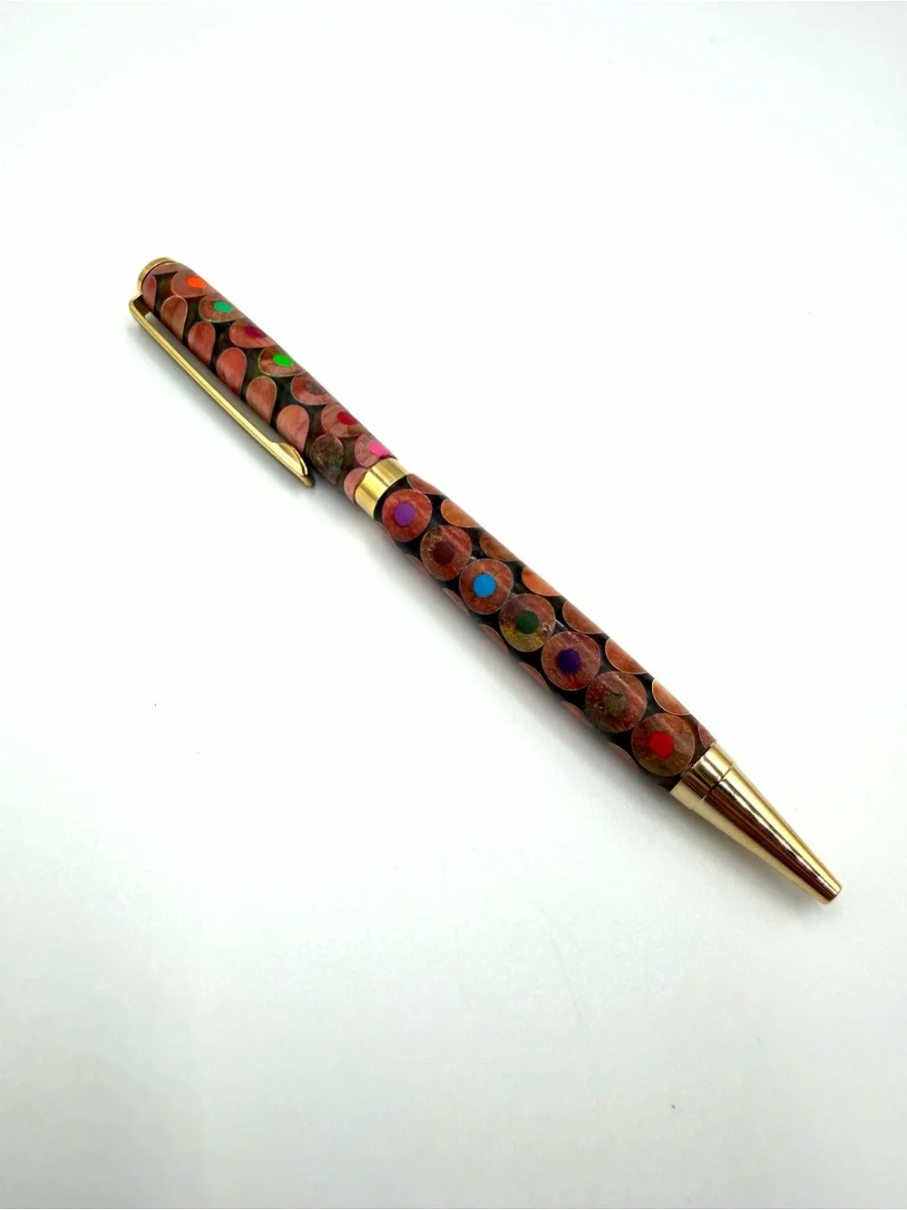 Custom Wood & Colored Pencil Resin Hand-Turned Ballpoint Pen